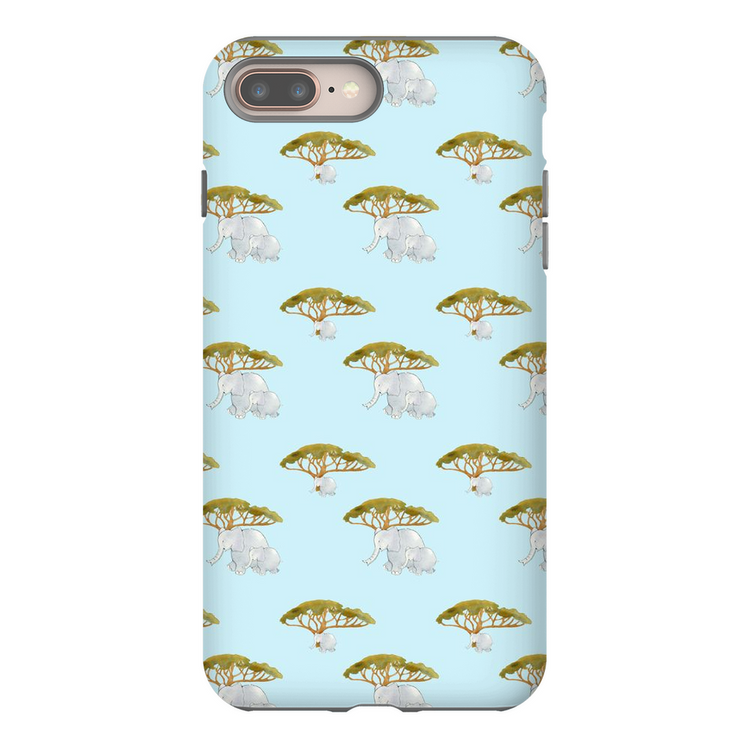 Elephant and Trees Pattern iPhone Case (Blue)