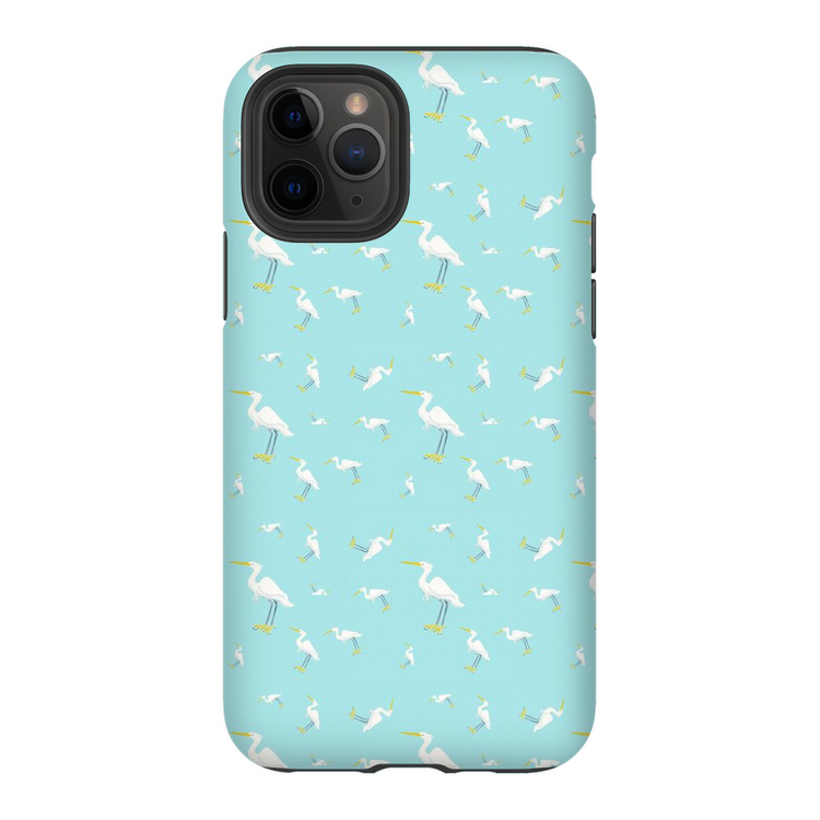 Snowy Egret Pattern iPhone Case (Blue)