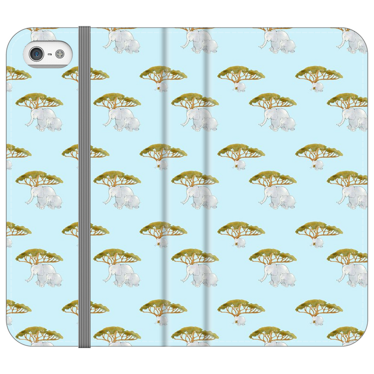 Elephant and Trees Pattern iPhone Case (Blue)