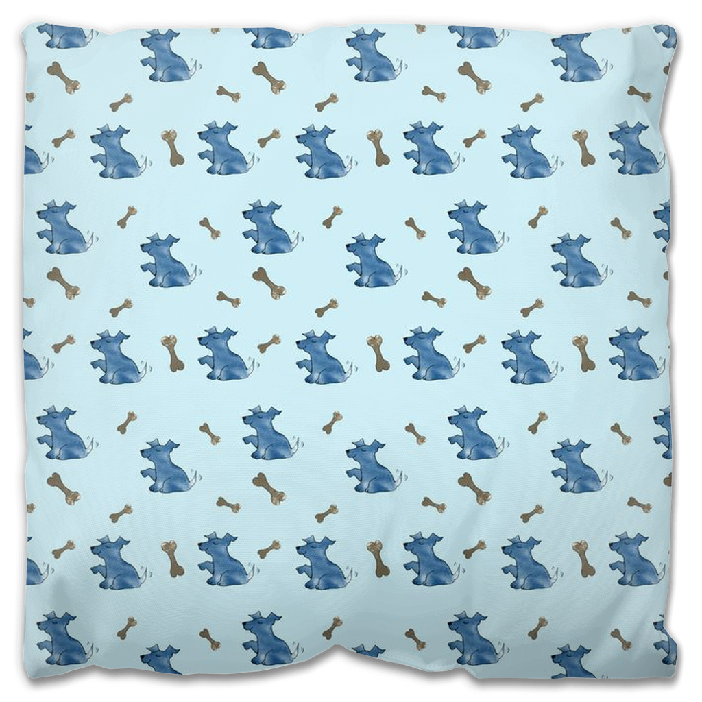Simple Dog and Bone Pattern Outdoor Pillow ( Blue)