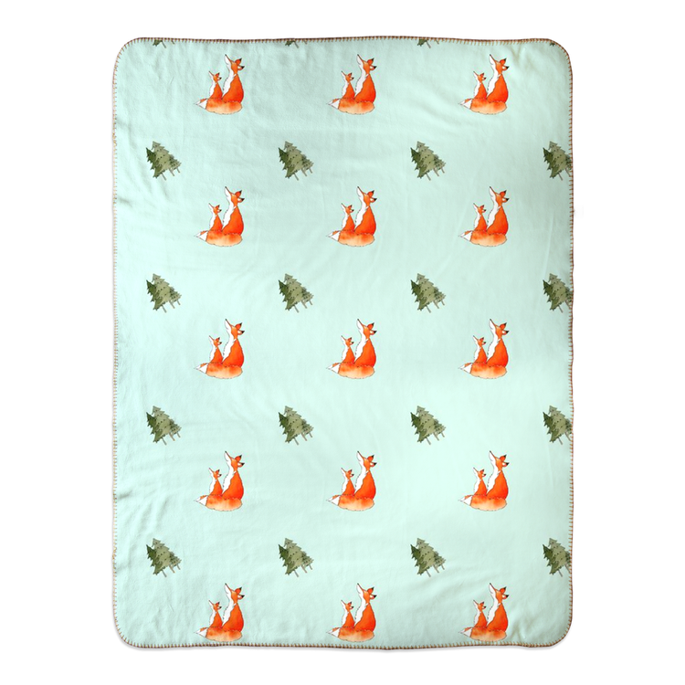 Cats and Fish Sherpa Blanket - (Blue)