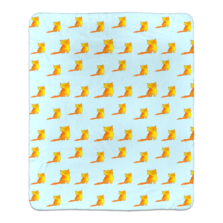Happy Cat Pattern Sherpa Blanket - (Blue)