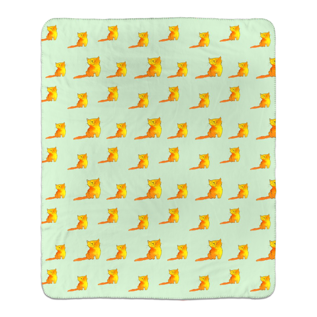 Happy Cat Pattern Sherpa Blanket - (Green)