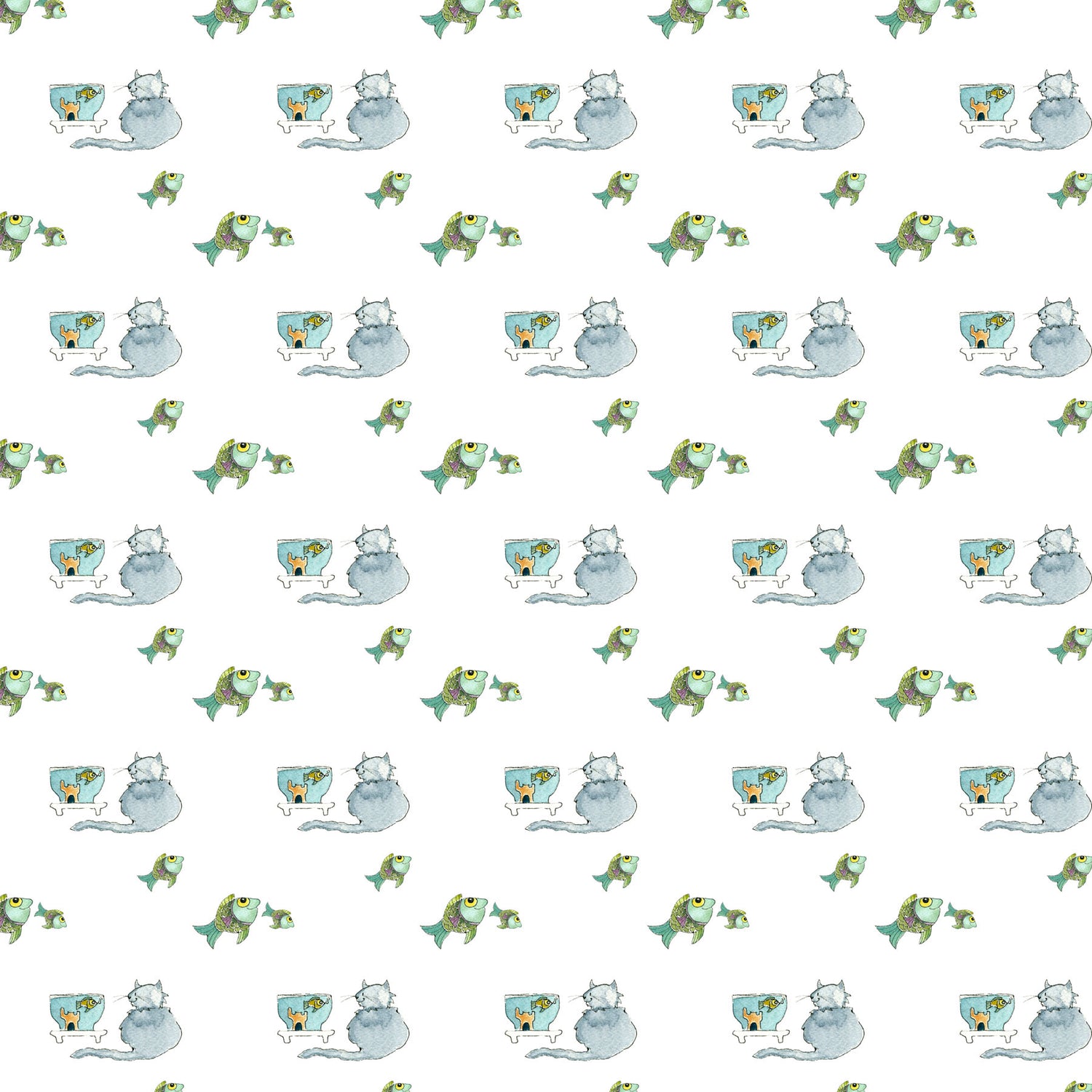 All Cat and Fish Pattern