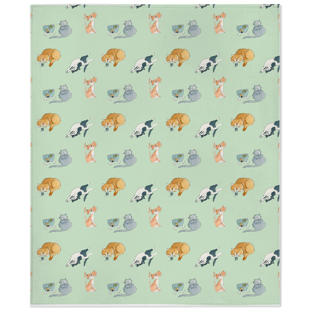 Cats Pattern Minky Blanket (Green)