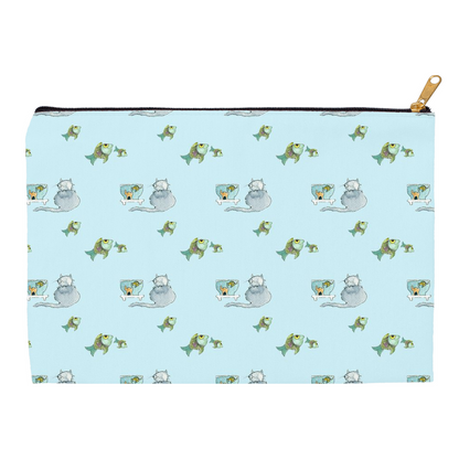 Cat and Fish Pattern Accessory Pouch (Blue)