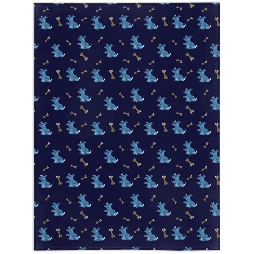 Simple Dog and Bone Pattern Minky Blanket (Dark Blue)