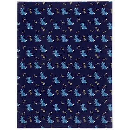 Simple Dog and Bone Pattern Minky Blanket (Blue)