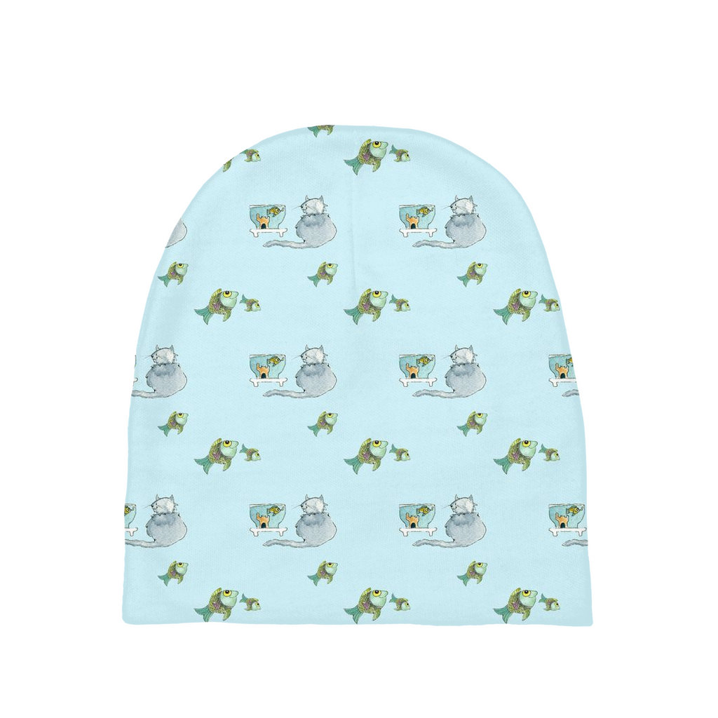 Cat and Fish Pattern Baby Beanie (Blue)