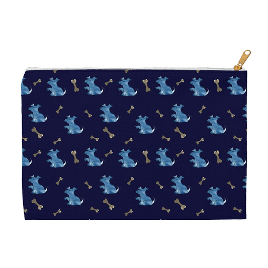 Simple Dog and Bone Pattern Accessory Pouch (Dark Blue)