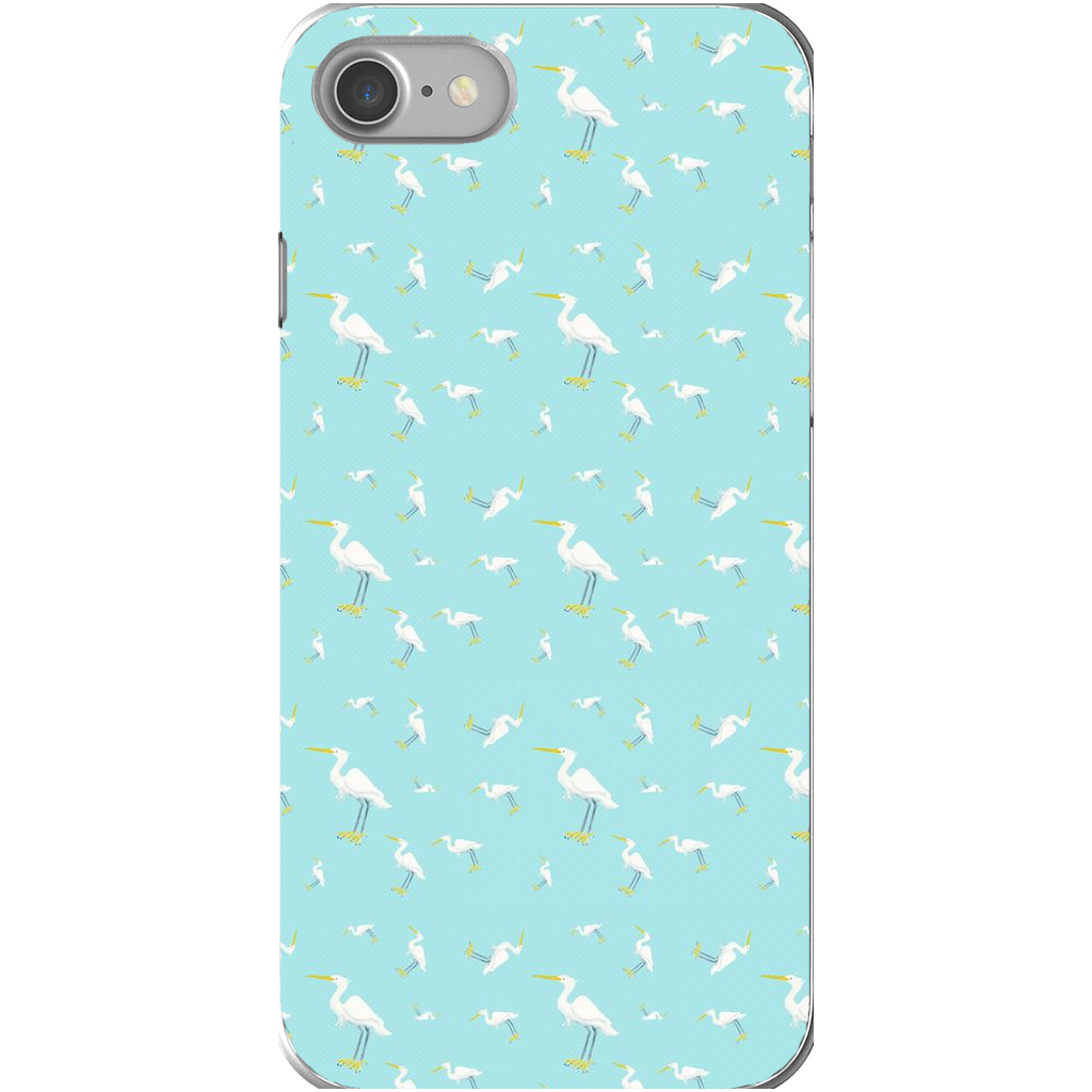 Snowy Egret  Pattern  iPhone Case (Blue)