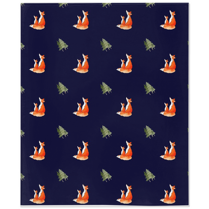 Fox and Trees  Pattern Minky Blanket (Dark Blue)