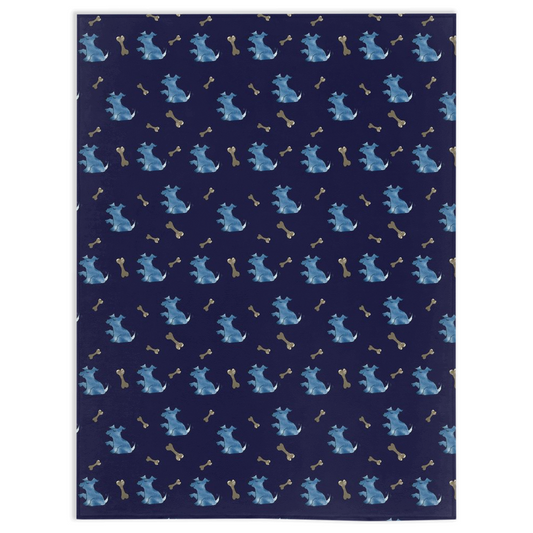 Simple Dog and Bone Pattern Minky Blanket (Dark Blue)