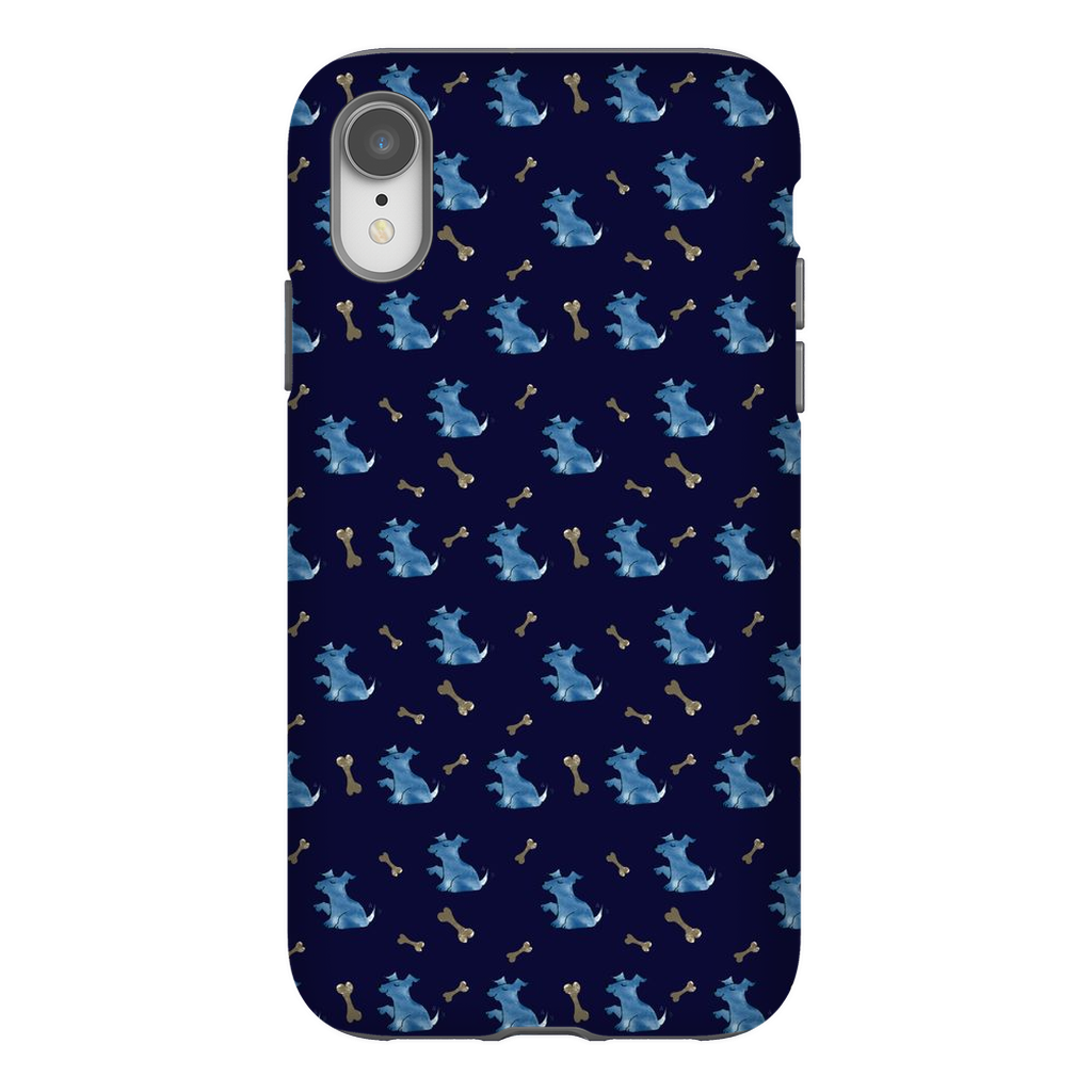 Simple Dog and Bone Pattern I Phone Case (Dark Blue)