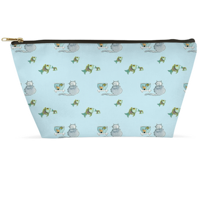 Cat and Fish Pattern Accessory Pouch (Blue)