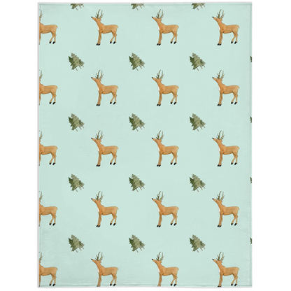 Deer and Trees  Pattern Minky Blanket (Green)