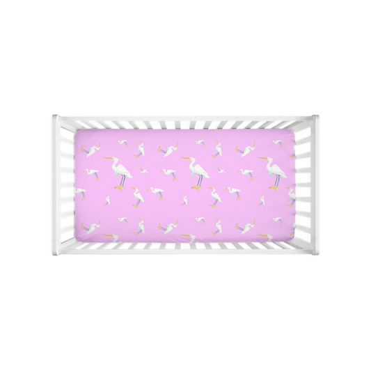 Egret pattern Crib Sheet (pink)