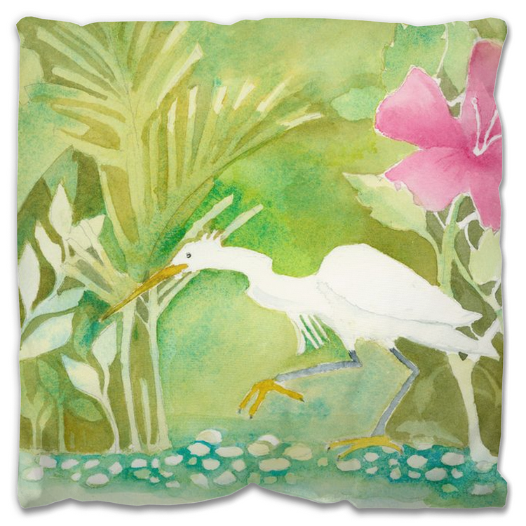 Snowy Egret Hunting Outdoor Pillow