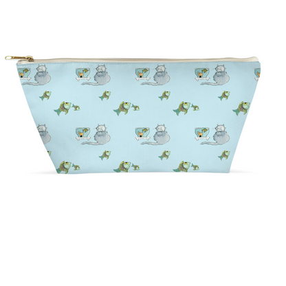 Cat and Fish Pattern Accessory Pouch (Blue)