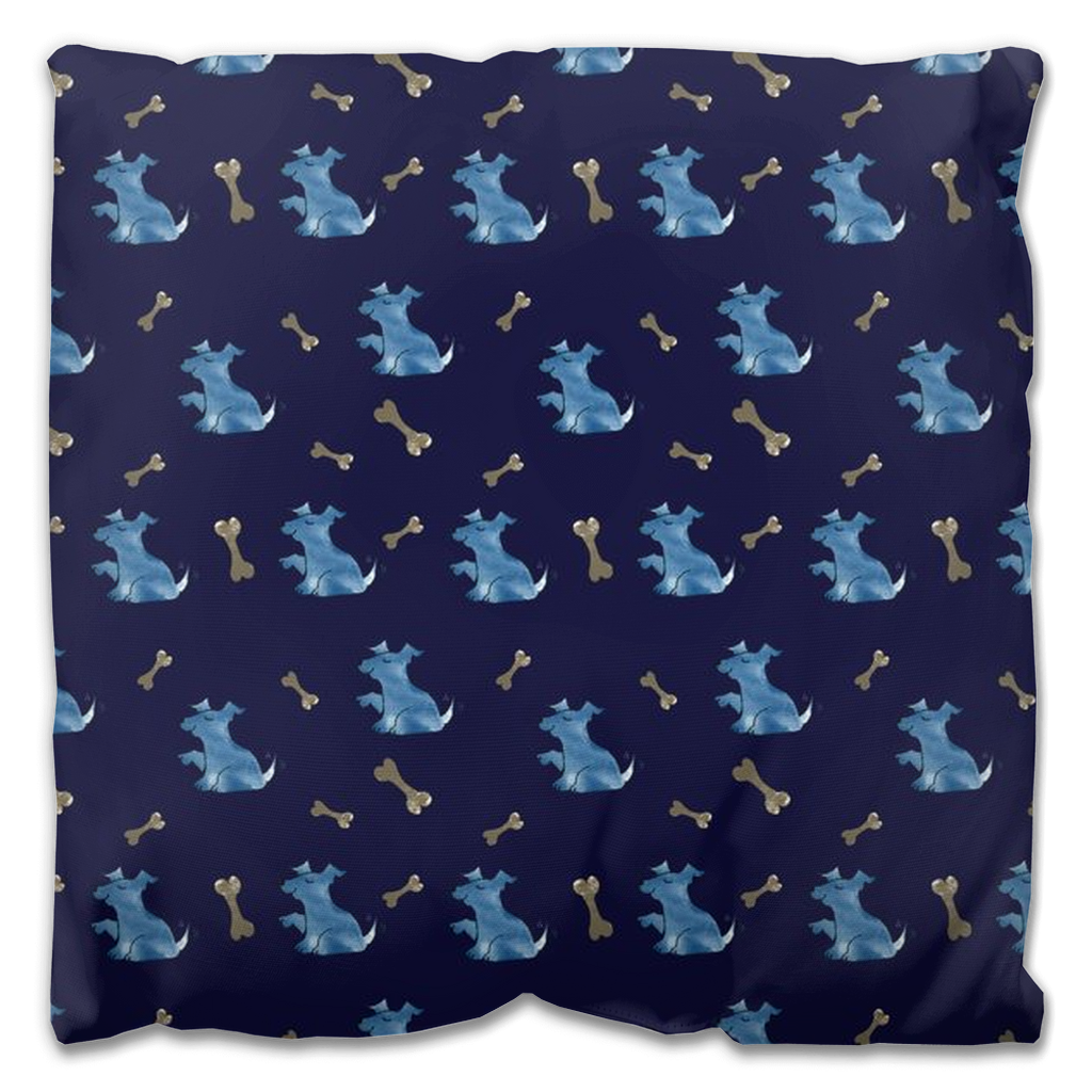 Simple Dog and Bone Pattern Outdoor Pillow (Dark Blue)