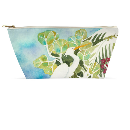 Snowy Egret and Gecko Accessory Pouch