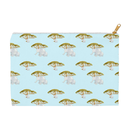 Elephants and Trees Pattern Accessory Pouch (Blue)