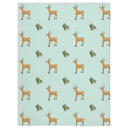 Deer and Trees  Pattern Minky Blanket (Green)