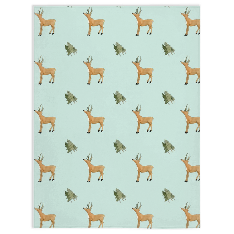 Deer and Trees  Pattern Minky Blanket (Green)