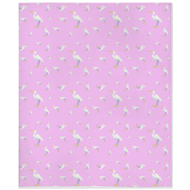 Snowy Egret Pattern Minky Blanket (Pink)