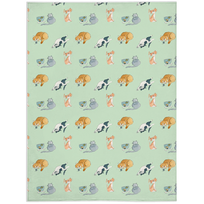 Cats Pattern Minky Blanket (Green)