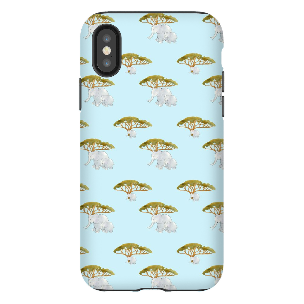 Elephant and Trees Pattern  iPhone Case (Blue)