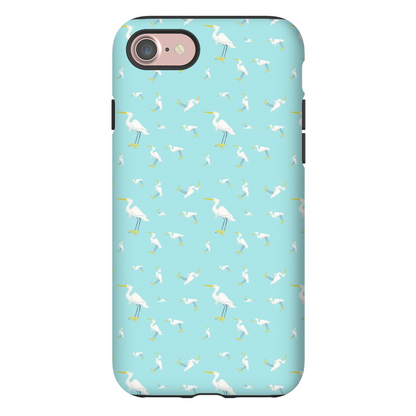 Snowy Egret  Pattern  iPhone Case (Blue)