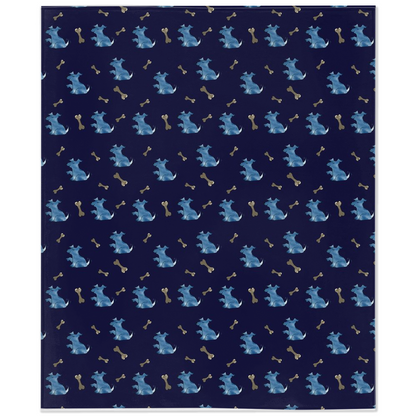 Simple Dog and Bone Pattern Minky Blanket (Dark Blue)