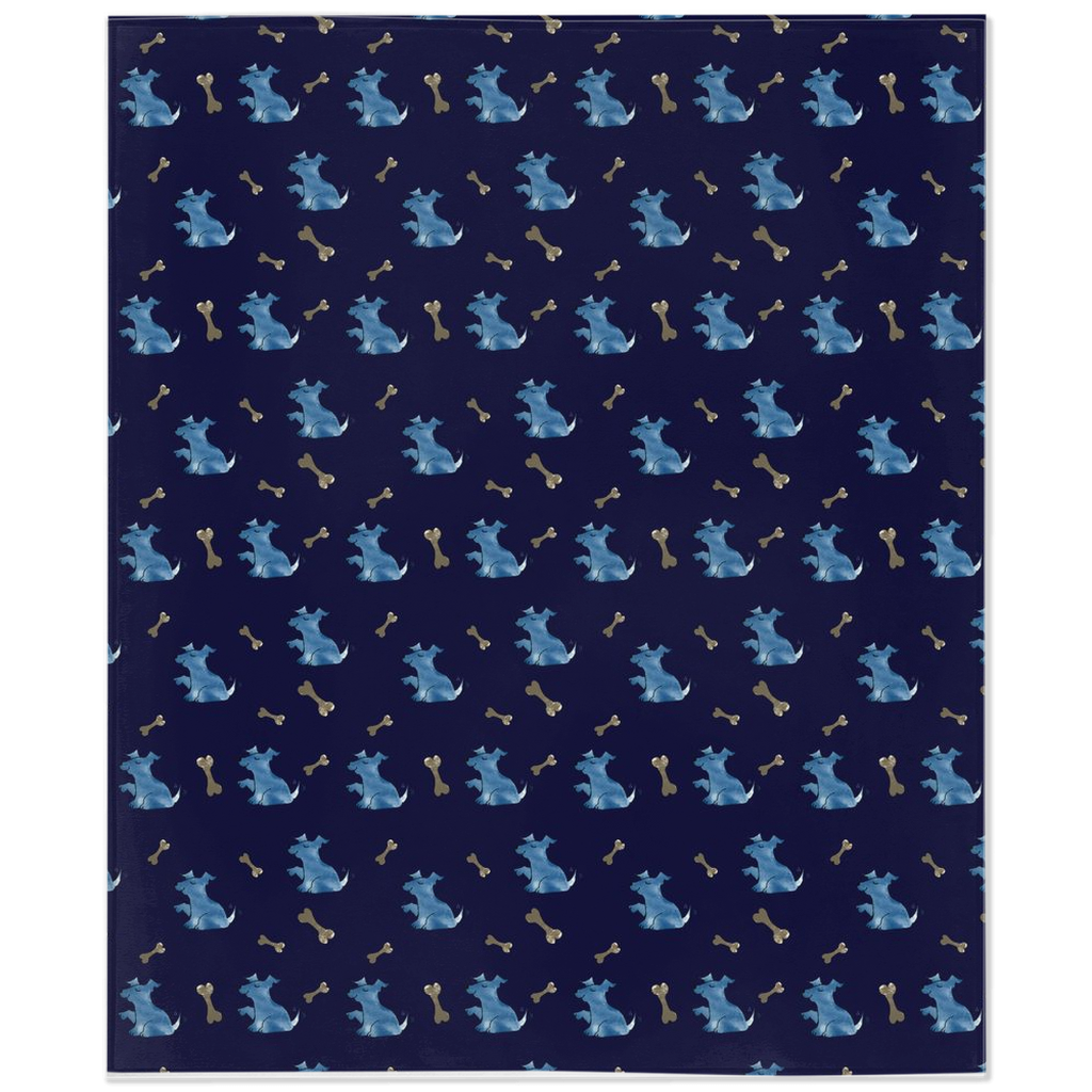 Simple Dog and Bone Pattern Minky Blanket (Blue)