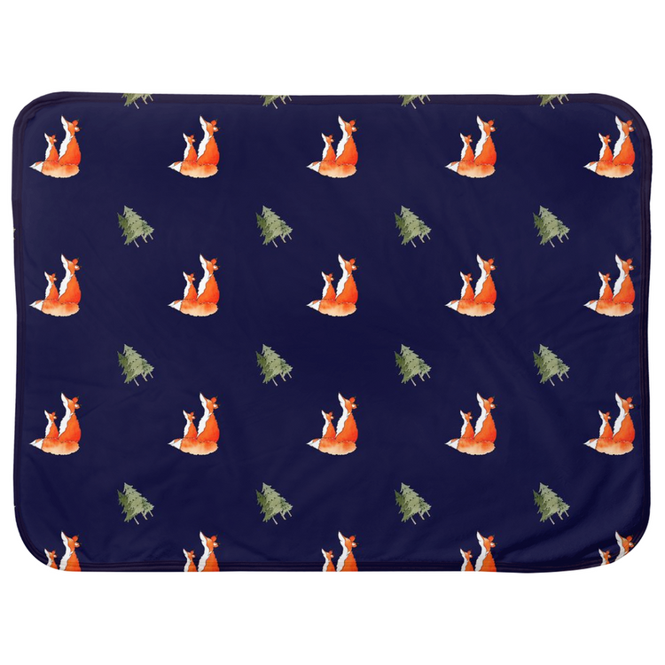 Fox and Trees Pattern Baby Sherpa Blanket (Dark Blue)