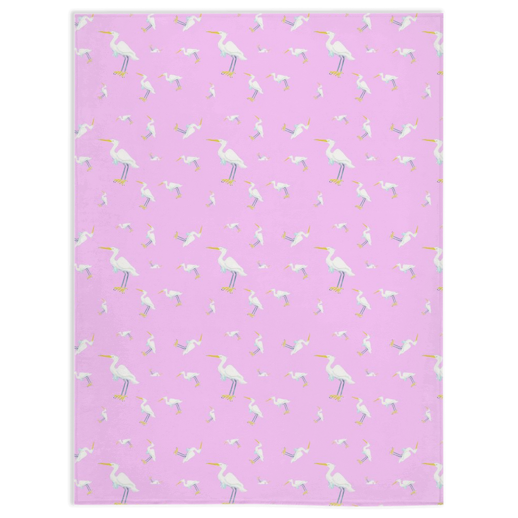 Snowy Egret Pattern Minky Blanket (Pink)