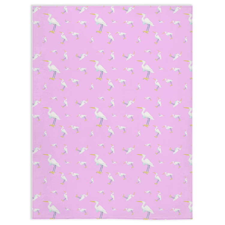 Snowy Egret Pattern Minky Blanket (Pink)