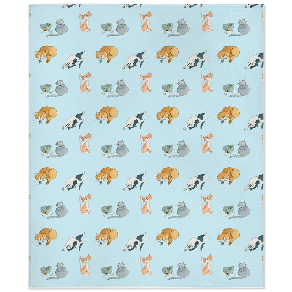 Cats Pattern Minky Blanket (Blue)