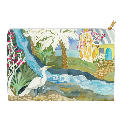 Snowy Egret Waterfall Accessory Pouch