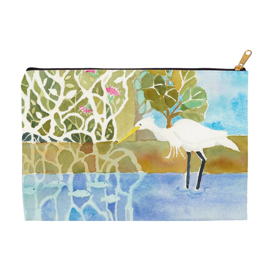 Snowy Egret and Gecko Accessory Pouch (Copy)