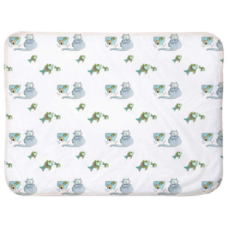 Cats  and Fish Pattern Baby Sherpa Blanket (White)