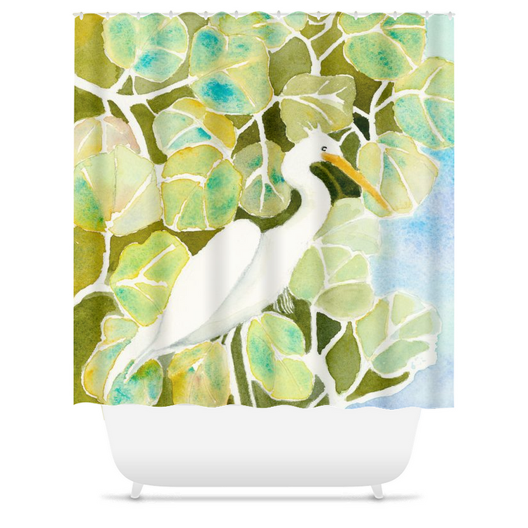 Snowy Egret and Sea Grapes Shower Curtain