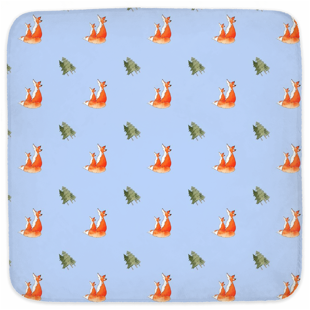 Fox and Trees Pattern Hooded Baby Towel (Blue)