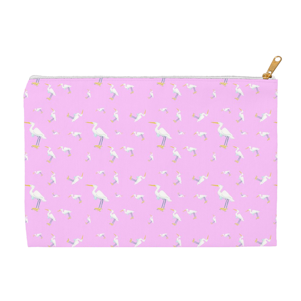 Snowy Egret Pattern Accessory Pouch (pink)