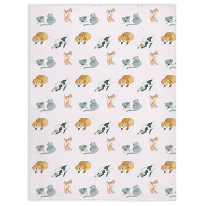 Cats Pattern Minky Blanket (White)