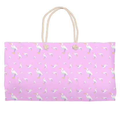 Snowy Egret Pattern Weekender Tote (Pink)