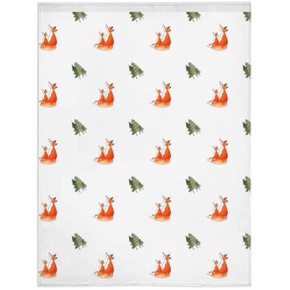 Fox and Trees  Pattern Minky Blanket (white)