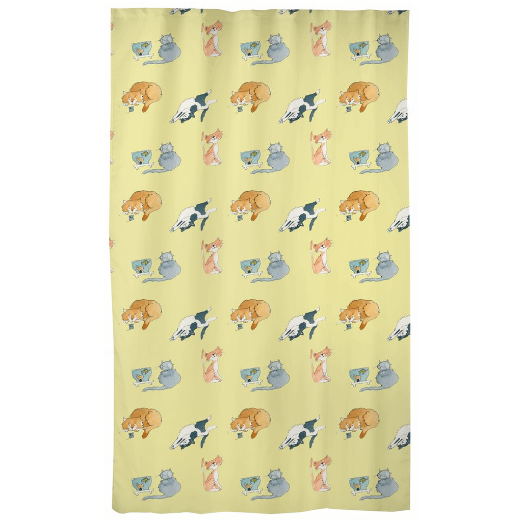 Cats Pattern Curtains (Yellow)
