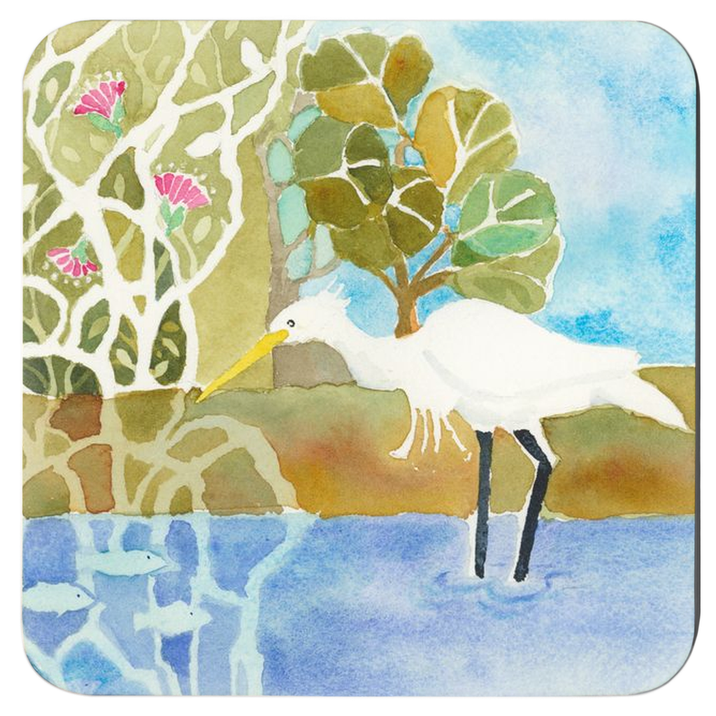 Snowy Egret Fishing Coasters