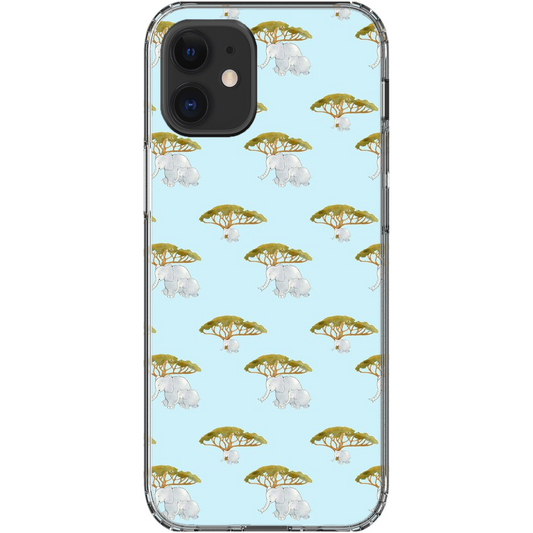 Elephant and Trees Pattern  iPhone Case (Blue)